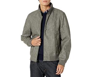 Tommy Hilfiger Men's Smooth Lamb Touch Faux Leather Unfilled Windbreaker Bomber Jacket, Light Grey, S