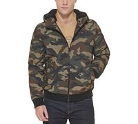 Tommy Hilfiger Men's Soft Shell Fashion Bomber with Contrast Bib and Hood Jacket, Camo Sherpa Lined W. Patch, XXL