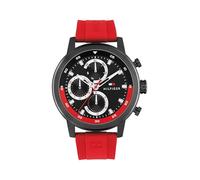 Tommy Hilfiger Men's Sporty Watch - Quartz Multifunction, Stainless Steel Case, Sunray Dial with Stick Indexes and CD-Textured Sub-Eyes, Oversized Crown, Silicone Strap - Gift for Him