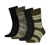 Tommy Hilfiger Men's Stripe & Check Classic Sock, Army Green, 39-42 (Pack of 4)