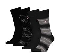 Tommy Hilfiger Men's Stripe & Check Classic Sock, Black, 43-46 (Pack of 4)