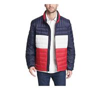 Tommy Hilfiger Men's Ultra Loft Packable Puffer Jacket Down Alternative Coat, Midnight/White/Red W/Patch, XXXL Tall