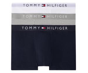 Tommy Hilfiger Mens Underwear 3Pack TH Original Logo Waistband Trunks Soft Boxer - White/Grey Cotton - Size X-Large