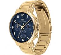 Tommy Hilfiger Daniel Blue and Gold Detail Chronograph Dial Gold Stainless Steel Bracelet Mens Watch, One Colour, Men One Colour