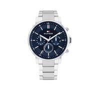 Tommy Hilfiger Men's Watch - 44 mm Quartz Multifunction Stainless Steel Case, CD-Textured Sunray Dial with Diamond-Cut Sub-Dials - Classic Dress Watch for Men, Silver Blue, Classic