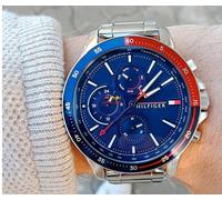 TOMMY HILFIGER MEN'S WATCH BLUE DIAL & STEEL SILVER STRAP GENUINE TH1791718 NEW