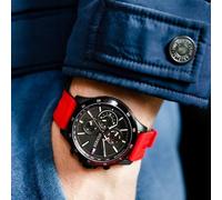 Tommy Hilfiger Watches Men's Black Ion Black Plated & Red Ru Black