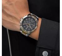 TOMMY HILFIGER MENS WATCH STEEL TWO TONE BRACELET & BLACK DIAL TH1791559 GENUINE