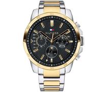 TOMMY HILFIGER MENS WATCH TWO TONE BRACELET & BLACK DIAL TH1791559 GENUINE NEW