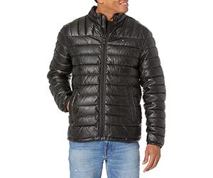 Tommy Hilfiger Men's Water Resistant Ultra Loft Down Alternative Puffer Jacket, Black Faux Leather, XX-Large