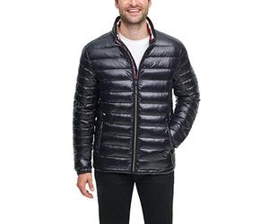 Tommy Hilfiger Men's Water Resistant Ultra Loft Down Alternative Puffer Jacket, Black Wet Look, XL