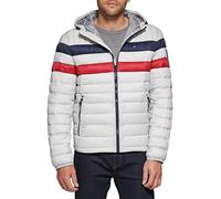 Tommy Hilfiger Men's Water Resistant Ultra Loft Filled Hooded Puffer Jacket Down Alternative Coat, Ice Combo, XL