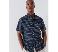 Tommy Hilfiger Micro Pattern Button Down Short Sleeve Shirt, Navy, Size S, Men Navy