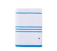 Tommy Hilfiger Modern American Stripe Bath Towel, 30 X 54 Inches, 100% Cotton 574 GSM (White/Swedish Blue)