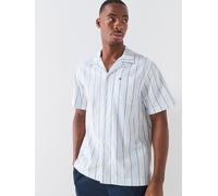 Tommy Hilfiger Open Collar Pastel Stripe Short Sleeve Shirt, Blue, Size S, Men Blue