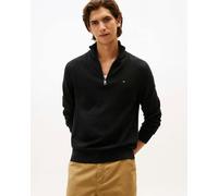 Tommy Hilfiger Organic Cotton Cashmere Mens Zip-Mock Sweater - Black - Black - XL