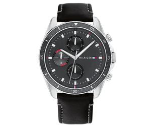 Tommy Hilfiger Parker 1791838 Men's Multifunction Watch - 44mm Grey Dial Black Leather Strap