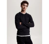 Tommy Hilfiger Pima Organic Cotton Mens Cashmere V-Neck Jumper - Black - Size Medium