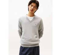 Tommy Hilfiger Pima Organic Cotton Mens Cashmere V-Neck Jumper - Light Grey Heather - Light Grey Heather - M