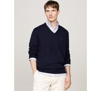 Tommy Hilfiger Pima Organic Cotton Mens Cashmere V-Neck Jumper - Navy - Size Large