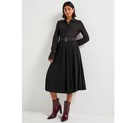Tommy Hilfiger Women’s Interlock Mix Media Polo Dress with Waist Belt, Black (Black), L