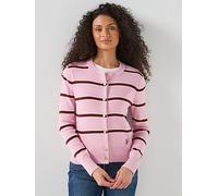 Tommy Hilfiger Premium Knit Gold-Tone Button Stripe Cardigan, Pink, Size L, Women Pink
