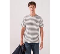 Tommy Hilfiger Regular Fit Essenital Flag Logo Striped T-shirt, Ecru/Navy Blue, Size M, Men Ecru/Navy Blue