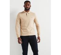 Tommy Hilfiger Regular Fit Mercerised Cotton Jacquard Stripe Long Sleeve Polo Shirt - Beige, Beige, Size Xl, Men Beige