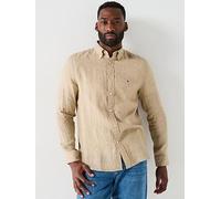 Tommy Hilfiger Regular Fit Pigment Dyed Li Solid Long Sleeve Shirt - Natural, Natural, Size S, Men Natural