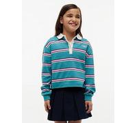 Tommy Hilfiger Rugby Stripe Relaxed Long Sleeve Polo Shirt, Green, Size Age: 8 Years Green