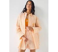 Tommy Hilfiger Seersucker Striped Long Co Ord Shirt, Orange, Size M, Women Orange