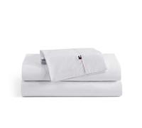Tommy Hilfiger - Sheet Set Cotton Percale Bedding with Matching Pillowcase Crisp & Cool Solid Home Essentials (White Twin)