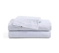 Tommy Hilfiger - Sheet Set, Cotton Percale Bedding with Matching Pillowcases, Crisp & Cool, Premium Quality Home Essentials (Monogram Stripe Blue, Twin XL)