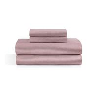 Tommy Hilfiger - Sheet Set, Cotton Percale Bedding with Matching Pillowcases, Crisp & Cool, Premium Quality Home Essentials (Highland Ticking Stripe Red, Full)