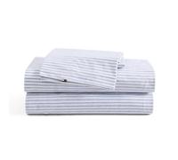 Tommy Hilfiger - Sheet Set Cotton Percale Bedding with Matching Pillowcases Crisp & Cool Premium Quality Home Essentials (Monogram Stripe Blue Kin