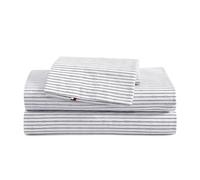 Tommy Hilfiger - Sheet Set, Cotton Percale Bedding with Matching Pillowcases, Crisp & Cool, Premium Quality Home Essentials (Monogram Stripe Navy, Twin XL)