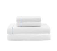 Tommy Hilfiger - Sheet Set, Cotton Percale Bedding with Matching Pillowcases, Crisp & Cool, Solid Design with Hem Stripe (White/Blue, Twin XL)