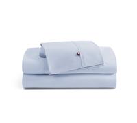 Tommy Hilfiger - Sheet Set Cotton Percale Bedding with Matching Pillowcases Crisp & Cool Solid Home Essentials (Blue Queen)