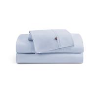 Tommy Hilfiger - Sheet Set, Cotton Percale Bedding with Matching Pillowcases, Crisp & Cool, Solid Home Essentials (Blue, King)