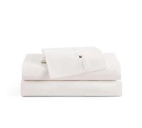 Tommy Hilfiger - Sheet Set, Cotton Washed Percale Bedding with Matching Pillowcases, Crisp & Cool, Solid Home Essentials (Ivory, King)