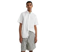 Tommy Hilfiger Short Sleeve Poplin Regular Fit, Men's Button Down Shirts, White, Large