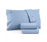 Tommy Hilfiger Signature Solid Sheeting 200 TC Set of 3 Sheet Set - 1 Flat Sheet, 1 Fitted Sheet & 1 Pillowcase, Twin XL Size, 100% Cotton (B Blue)