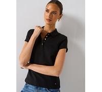 Tommy Hilfiger Slim Fit Gold Button Polo Shirt, Black, Size S, Women Black