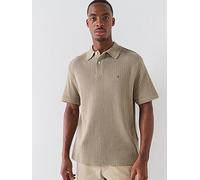 Tommy Hilfiger Striped Relaxed Fit Knitted Polo Shirt, Beige, Size L, Men Beige