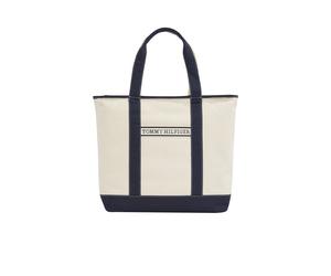 Tommy Hilfiger Summer Tote Bag AW0AW174210GY - Woman - Polyester Beige/Blue