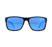 Tommy Hilfiger Rectangle Mens Matte Black Blue Mirror Sunglasses - One Size