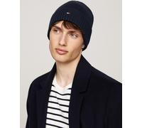 Tommy Hilfiger Men’s Flag Cotton Knitted Beanie with Cashmere, Blue (Space Blue), One Size