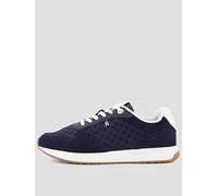 Tommy Hilfiger TH Monogram Plaque Suede Trainers, Blue, Size 36, Women Blue