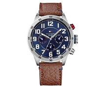 Tommy Hilfiger TH1791066 Men's Stainless Steel Watch with Brown Leather Band - Navy Dial, 46mm Quartz