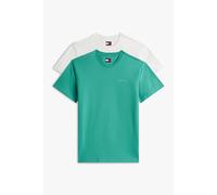 Tommy Jeans Men’s 2 Pack T-Shirt Short Sleeve Slim Linear with Round Neckline, Multicolor (Ecru/Bahama Green), XL